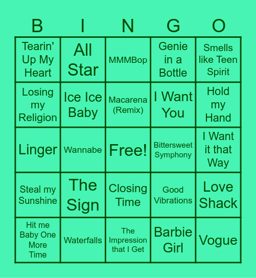 1990's Bingo Card