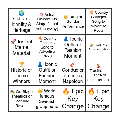 BNEF's Eurovision Cult Fest Bingo Card