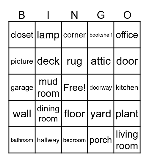 Rooms Bingo Card