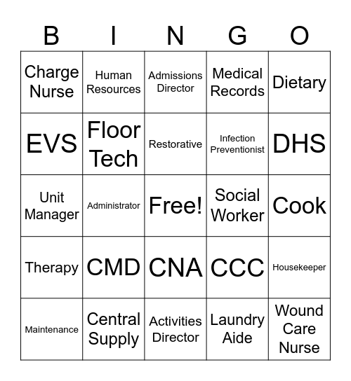 National Nursing Home Week Bingo Card