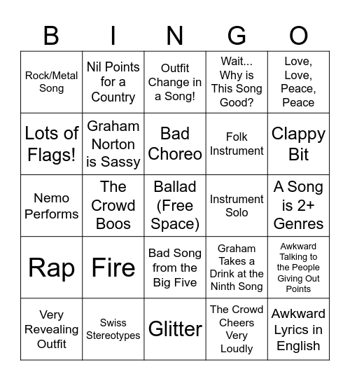 Eurovision: Let's Bin-Go!!!! Bingo Card