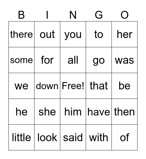 Sight Words 1&2 Bingo Card