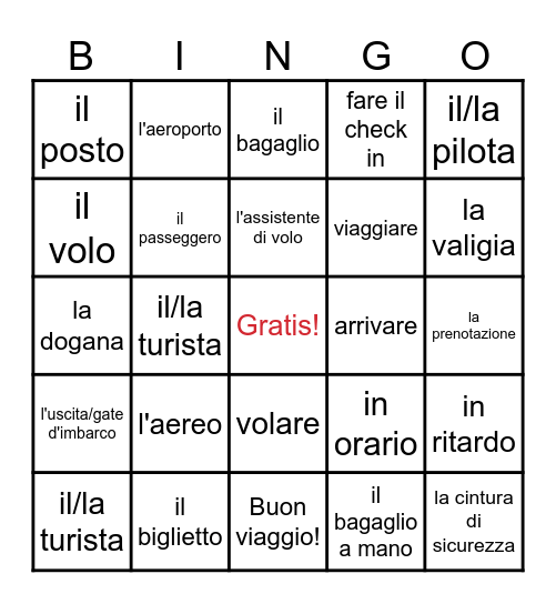 l'aeroporto Bingo Card