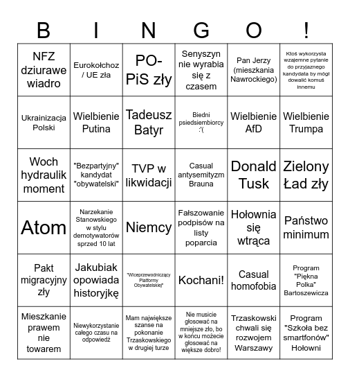 Debata prezydencka 2025 Bingo Card