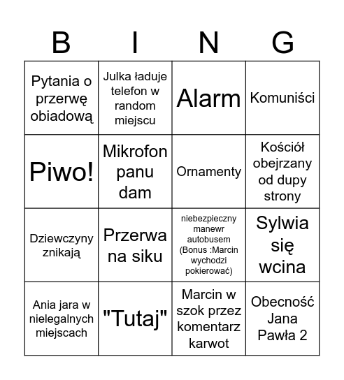 Objazd 2025 Bingo Card