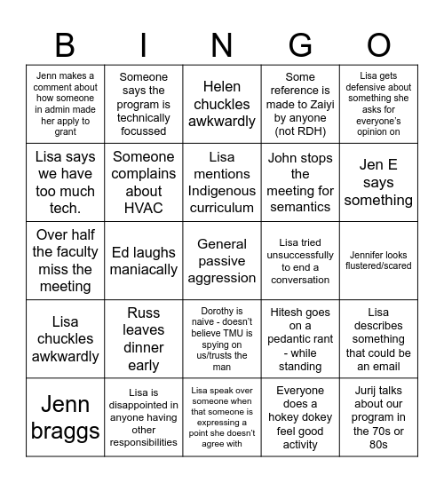 Retreat Bingo Card