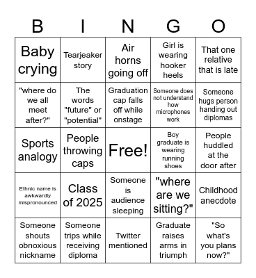 Graduation Bingo Card