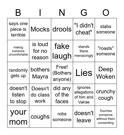 Kelvin Bingo Card