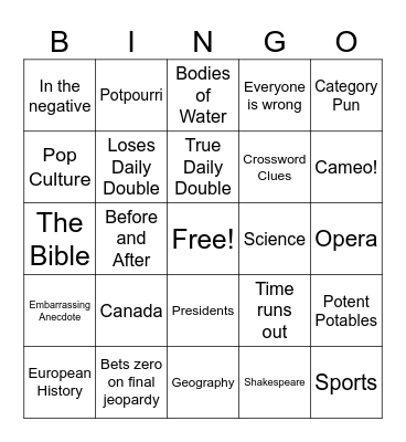 Jeopardy Bingo Card