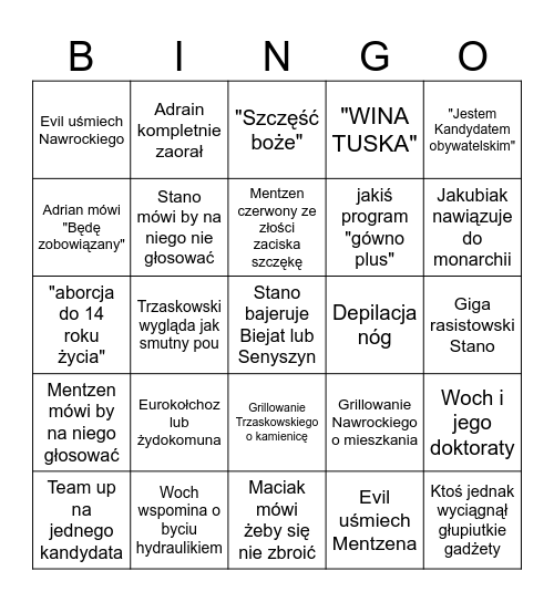 DEBATA PREZYDENCKA Bingo Card