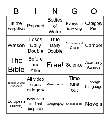 Jeopardy Bingo Card