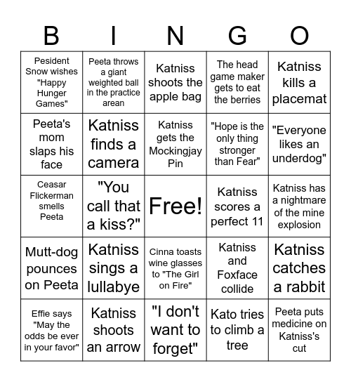 The HUNGER GAMES Bingo Card