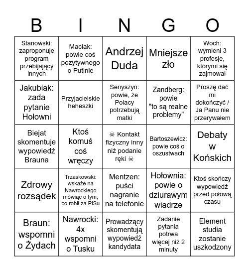 Debatowe BINGO Card