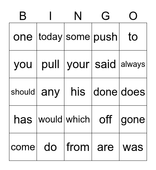 Sight word 3 Bingo Card