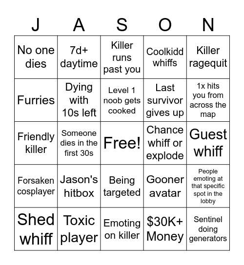 Forsaken bingo Card