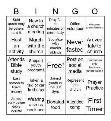 Church Bingo Card