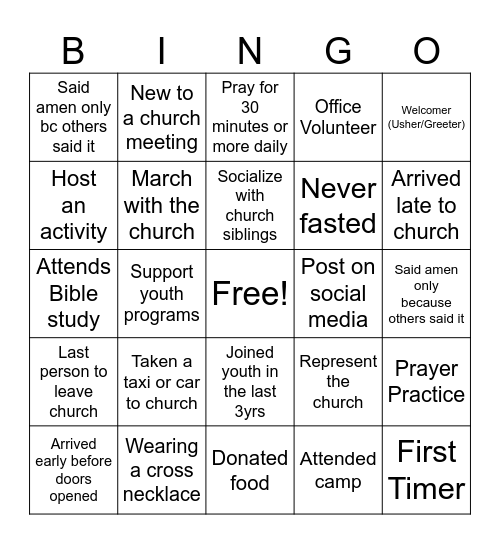 Church Bingo Card