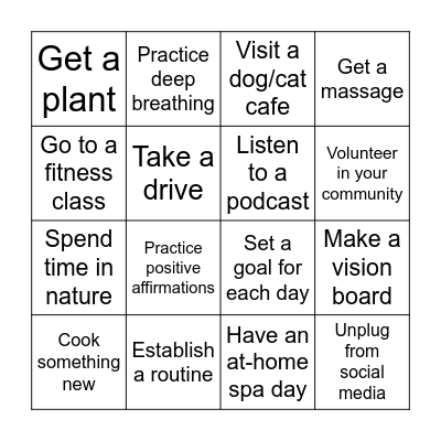 Mental Health Self-Care Tips! Bingo Card