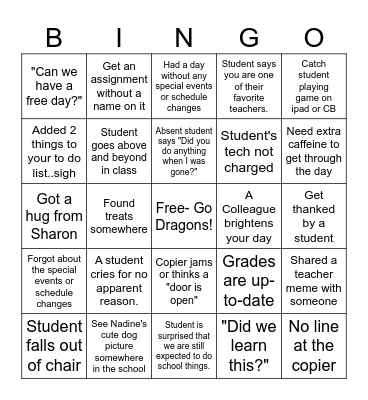 PLE Teacher's End-of-the-Year Bingo Card