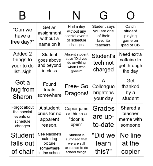PLE Teacher's End-of-the-Year Bingo Card