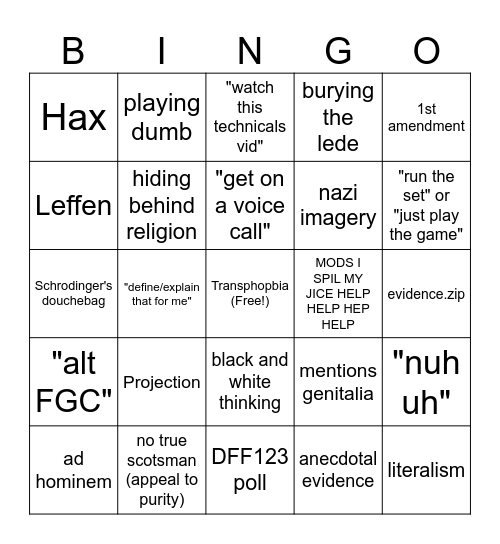 FGC Bigot Bingo Card