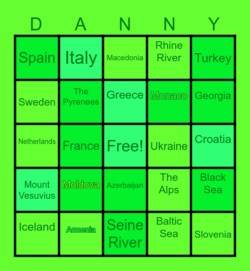 EUROPE BINGO SHEET Bingo Card