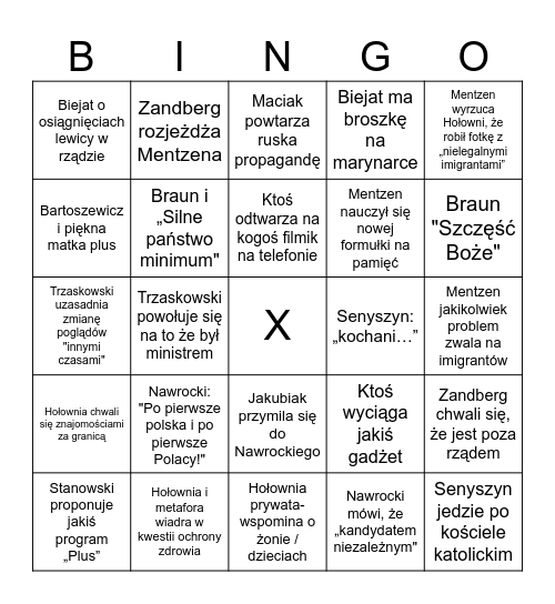 Bingo - ostatnia debata Bingo Card