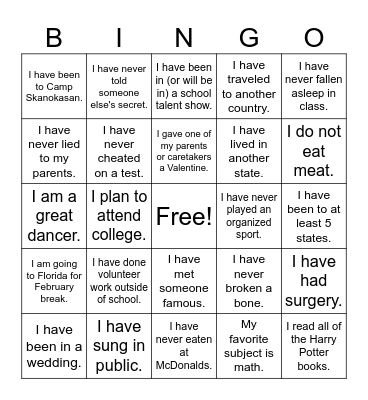 Student Council Bingo Card