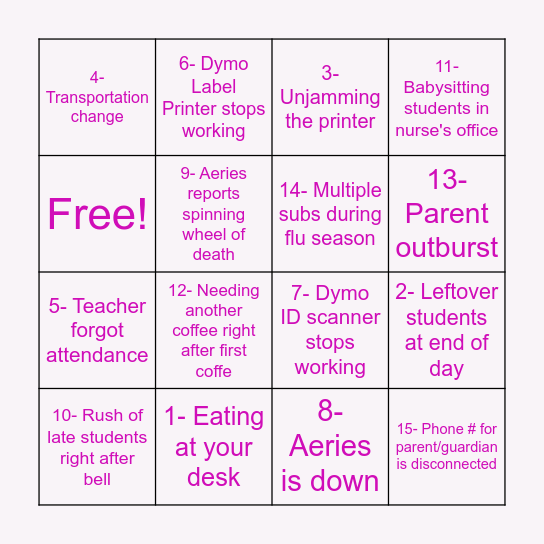 End of Year Bingo Card