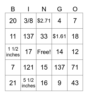 end of year math review Bingo Card