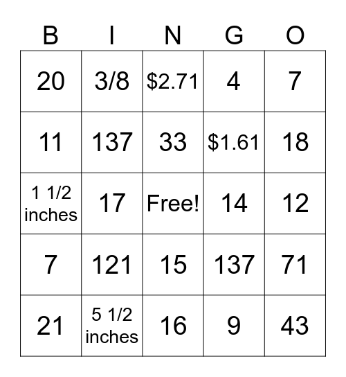 end of year math review Bingo Card