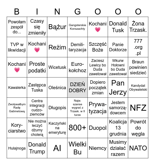 Bingo na debatę prezydencką 2025 Bingo Card