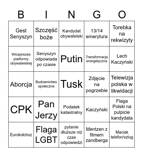 Bingo debatowo prezydenckie Bingo Card