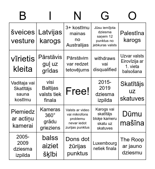 Eirovīzijas Bingo Card