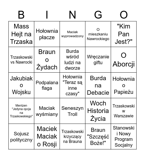 Debata na szybko Bingo Card