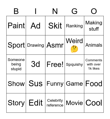 YouTube shorts bingo Card