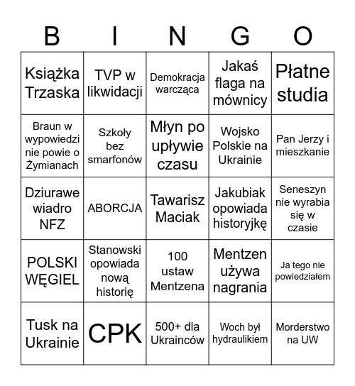 Debata Prezydencka 2025 Bingo Card