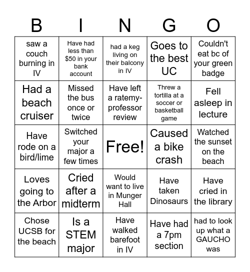 Getting to know Kern Gauchos Bingo Card