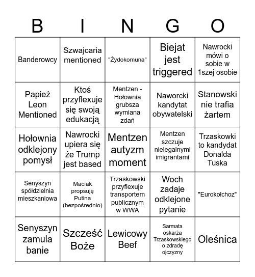 Debata Prezydencka TVP Bingo Card