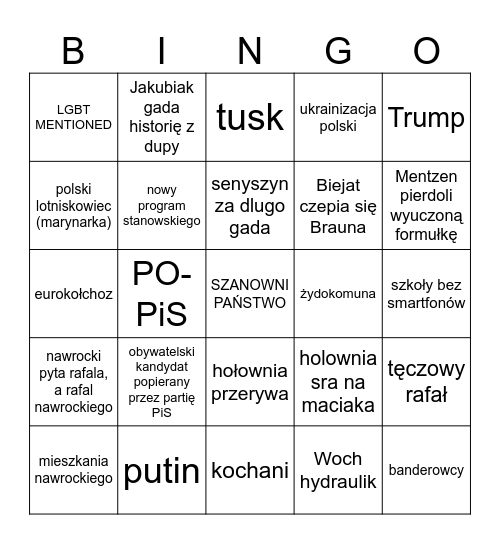 Debata prezydencka TVP 2025 Bingo Card
