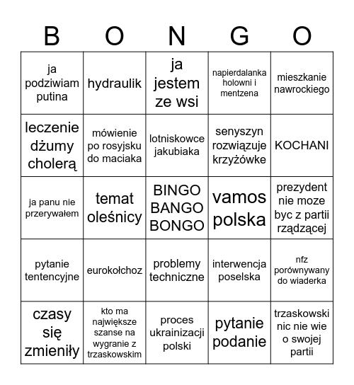 Wiadro Wybory Bingo Card