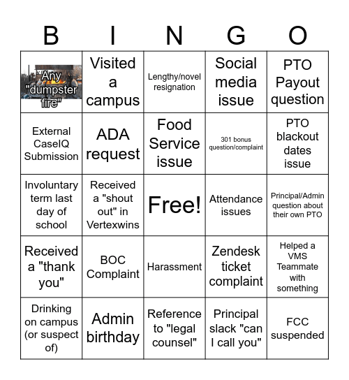 Employee Relations BINGO Card