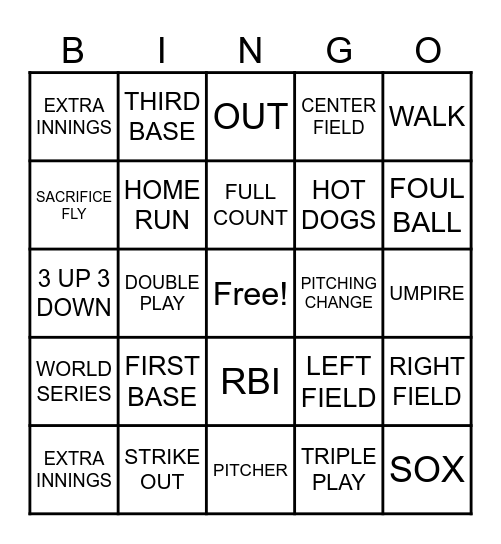 BASEBALL BINGO Card