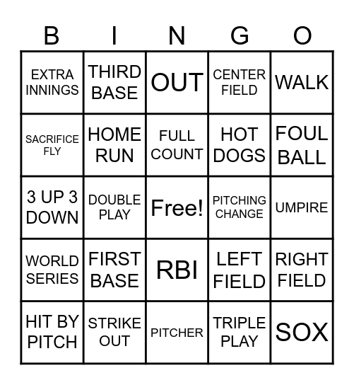 BASEBALL BINGO Card