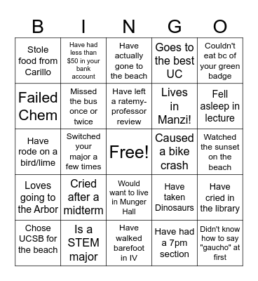 ALL THINGS UCSB Bingo Card
