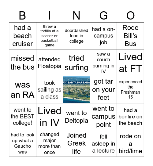 Things you did in college  - UCSB Bingo Card