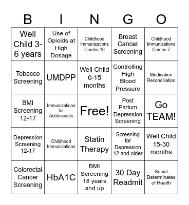 Quality Measure Bingo Card