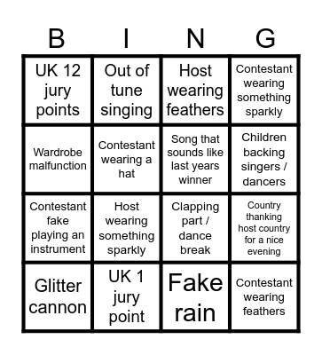 Eurovision 2025 BINGO Card