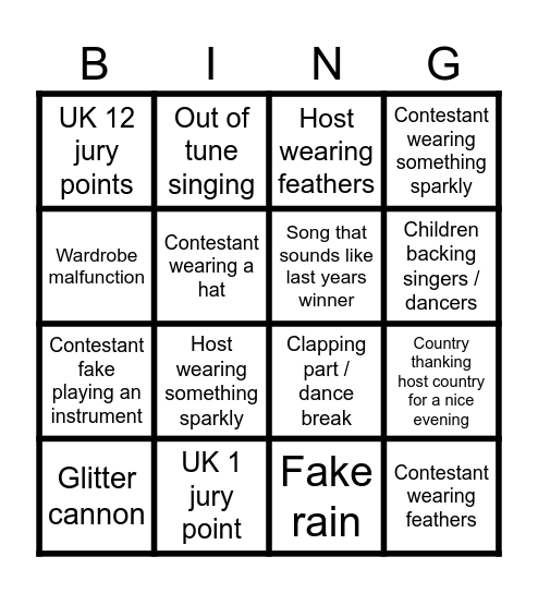 Eurovision 2025 BINGO Card