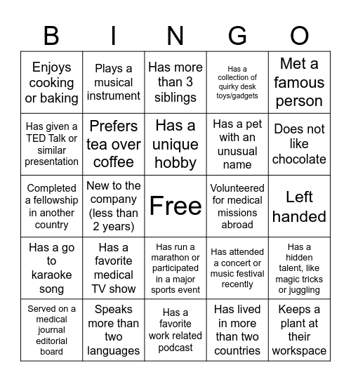 pRED/gRED Bingo Card